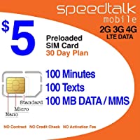 SpeedTalk Mobile $5 SIM Card Kit for 5G 4G LTE iOS Android Smart Phones with 1st Month Preloaded Cellphone Plan | 3 in 1…