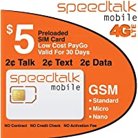 SpeedTalk Mobile $5 SIM Card Kit for 5G 4G LTE iOS Android Smart Phones | Talk Text Data | 3 in 1 Simcard Standard Micro…