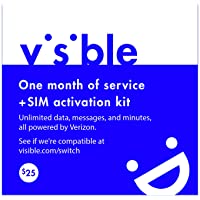 Visible Wireless 1 Month Prepaid Service & SIM Card | Unlimited Data Cell Plan