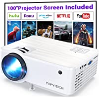 TOPVISION Projector, 7500L Portable Mini Projector with 100” Projector Screen, 1080P Supported, Built-in HI-FI Speakers…