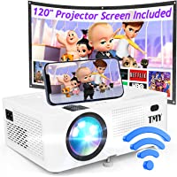TMY WiFi Projector with 120″ Screen, [200 ANSI - Over 8500 Lux Brightness], 1080P Full HD Enhanced Projector, Portable…