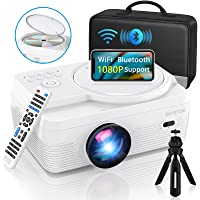 Full HD WiFi Bluetooth Projector Built in DVD Player, 8000LM 1080P Supported, Portable Mini DVD Projector for Outdoor…