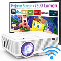 WiFi Projector with 100’’ Projector Screen, 7500Lux Projector for Outdoor Movies 1080P Full HD Supported Mini Portable…