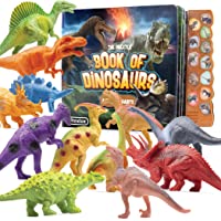 Pack of 12 Toy Dinosaurs Figures With Interactive Dinosaur Sound Book - Realistic Looking Dino Toys for Boys and Girls 3…