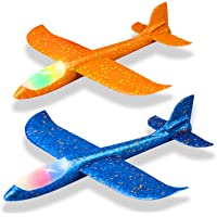 2 Pack LED Light Airplane,17.5" Large Throwing Foam Plane,2 Flight Mode Glider Plane,Flying Toy for Kids,Gifts for 3 4 5…