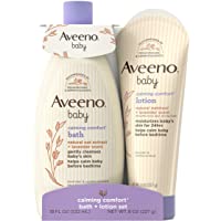 Aveeno Baby Calming Comfort Bath & Lotion Set, Night time Baby Skin Care Products with Natural Oat Extract, Lavender…