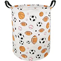 KUNRO Large Sized Round Storage Basket Waterproof Coating Organizer Bin Laundry Hamper for Nursery Clothes Toys (Balls)