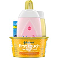 Johnson's First Touch Baby Gift Set, Baby Bath, Skin, & Hair Essential Products, Kit for New Parents with Wash, Shampoo…