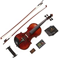 Mendini By Cecilio Violin - MV500+92D - Size 3/4, Black Solid Wood - Flamed, 1-Piece Violins w/Case, Tuner, Shoulder…
