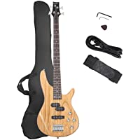 GLARRY Electric Bass Guitar Full Size 4 String Exquisite Stylish Bass with Power Line, Bag and Wrench Tool (Natural Wood…