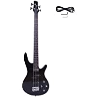 GLARRY Electric Bass Guitar Full Size 4 String Exquisite Stylish Bass with Power Line and Wrench Tool (Black)