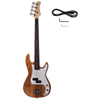 Z ZTDM Electric Bass Guitar Full Size 4 String Exquisite Burning Fire Style Electric Bass for Adult Student Burly Wood