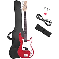 Glarry Electric Bass Guitar Full Size 4 String Rosewood Basswood Fire Style Exquisite Burning Bass (Red)