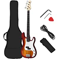 Costzon Full Size Electric 4 String Bass Guitar for Beginner Complete Kit, Rose Fingerboard and Bridge, w/Two Pickups…