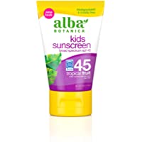 Alba Botanica Kids Sunscreen Lotion, SPF 45, Tropical Fruit, 4 Oz (Packaging May Vary)