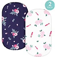TILLYOU Microfiber Floral Bassinet Sheets Fitted for Baby Girl, 33"x16" Stretch to Fit Different Cradle and Bassinet…