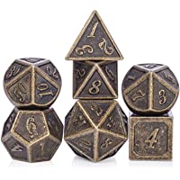 DNDND Ancient Design Dice, 7PCS Brass DND Metal Dice with Metal Box for Table Games Dungeons and Dragons D&D