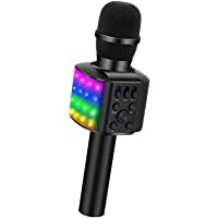 BONAOK Wireless Bluetooth Karaoke Microphone with controllable LED Lights, 4 in 1 Portable Karaoke Machine Mic Speaker…
