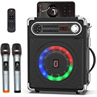JYX Karaoke Machine with Two Wireless Microphones, Portable Bluetooth Speaker with Bass/Treble Adjustment, Remote…