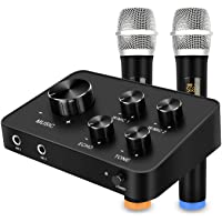 Portable Karaoke Microphone Mixer System Set, with Dual UHF Wireless Mic, HDMI & AUX In/Out for Karaoke, Home Theater…