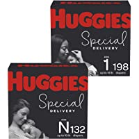 Hypoallergenic Newborn Baby Diapers (132ct) & Size 1 (198ct), Huggies Special Delivery