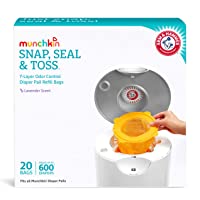 Munchkin Arm and Hammer Diaper Pail Snap, Seal and Toss Refill Bags, Holds 600 Diapers, White 20 Count