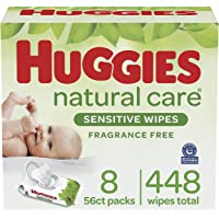 Baby Wipes, Huggies Natural Care Sensitive Baby Diaper Wipes, Unscented, Hypoallergenic, 8 Flip-Top Packs (448 Wipes…