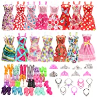 BARWA 32 pcs Doll Clothes and Accessories 10 pcs Party Dresses 22 pcs Shoes, Crown, Necklace Accessories for 11.5 inch…