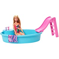 ​Barbie Doll, 11.5-Inch Blonde, and Pool Playset with Slide and Accessories, Gift for 3 to 7 Year Olds