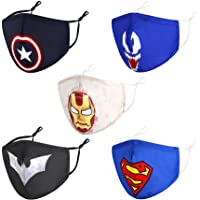 5 Pack Kids Face Masks, Breathable Reusable Designer Adjustable Earloops with Nose Wire Facemask, Gift for Boys Girls