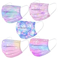 Kids Disposable Face_Mask 50PCS Starry Sky Gradient Colorful Printed Design Face_ Masks with Elastic Earloop,Back to…
