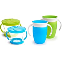 Munchkin Miracle 360 Trainer Cup and Snack Catcher, 4 Piece Set, Blue/Green