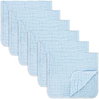 Muslin Burp Cloths 6 Pack Large 100% Cotton Hand Washcloths 6 Layers Extra Absorbent and Soft (Blue, Pack of 6)
