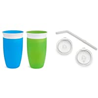 Munchkin Miracle 360 Sippy Cup, Blue/Green, 10 Ounce, 2 Pack and 3pc Sipper and Straw Lid