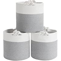 Goodpick 3-Pack Cotton Rope Shelf Storage Basket, Small Storage Bins for Clothes, Toys, Towels, Books, 11 Inch…
