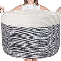 Large Cotton Rope Basket - 22" x 22" X 14" Blanket Storage Basket, Woven Baby Laundry Basket with Built-in Handles for…