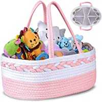 G.CORE Diaper Caddy for Baby Girl, Rope Nursery Organizer Basket with Removable Division Inserts, 6 Grids 8 Pouches…