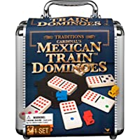 Mexican Train Dominoes Game in Aluminum Carry Case, for Adults, Families and Kids Ages 8 and up