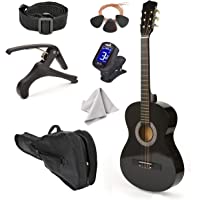 30" Left Handed Wood Guitar with Case and Accessories for Kids/Girls/Boys/Teens/Beginners (30", Black)