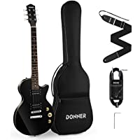 Donner DLP-124B Solid Body Full-Size 39 Inch LP Electric Guitar Kit Black, with Bag, Strap, Cable, for Beginner