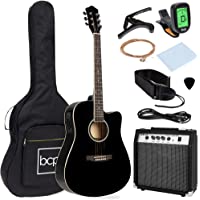 Best Choice Products Beginner Acoustic Electric Guitar Starter Set w/ 41in, All Wood Cutaway Design, Case, Strap, Picks…