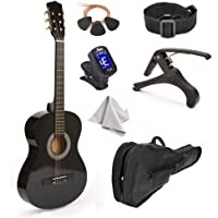 38" Wood Guitar With Case and Accessories for Kids/Boys/Girls/Teens/Beginners (38", Black)