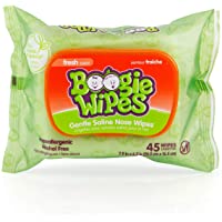 Boogie Wipes Natural Saline Kids and Baby Nose Wipes for Cold and Flu, Fresh Scent, 45 Count