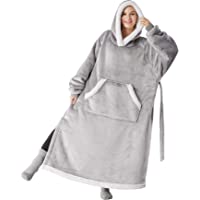 Bedsure Wearable Blanket Hoodie - Long-Length Hooded Blanket Sweatshirt for Women Men Teens Sherpa Fleece Blanket Jacket