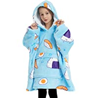 Wearable Blanket Hoodie for Kids Sherpa Patterns Oversized Sweatshirt Blanket With Pocket 6-10YR