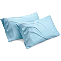 Bedsure Bamboo Pillow Cases for Kids Standard Size Set of 2 - Aqua Blue Cooling Pillowcases 2 Pack with Envelope Closure…
