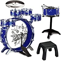 ToyVelt 12 Piece Kids Jazz Drum Set – 6 Drums, Cymbal, Chair, Kick Pedal, 2 Drumsticks, Stool – Little Rockstar Kit to…