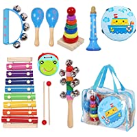 MAXZONE Kids Musical Instruments Sets, 12pcs Wooden Percussion Instruments Toys Tambourine Xylophone for Kids Playing…