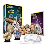 NATIONAL GEOGRAPHIC Break Open 10 Premium Geodes – Includes Goggles, Detailed Learning Guide & 2 Display Stands - Great…