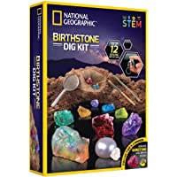 NATIONAL GEOGRAPHIC Birthstone Dig Kit - STEM Science Kit with 12 Genuine Birthstones, Includes a Real Diamond, Ruby…